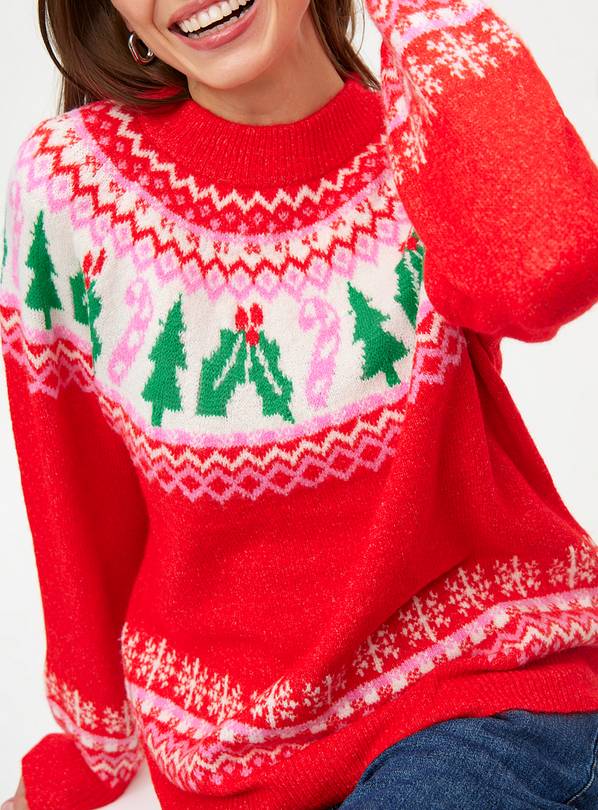 Matching Family Women's Christmas Holly & Candy Cane Jumper 14